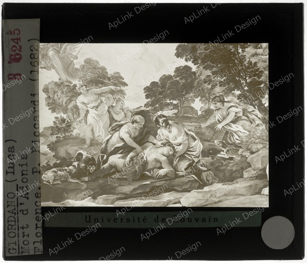 Luca Giordano. Fresco's op het plafond van het Palazzo Medici Riccardi, Firenze Detail De dood van Adonis, GD016862.jpg — フィレンツェの古写真